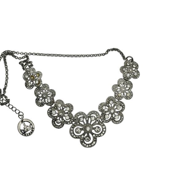 Vintage Crown Trifari Crystal Rhinestone Floral Necklace 13 to 15 inch - Picture 1 of 5